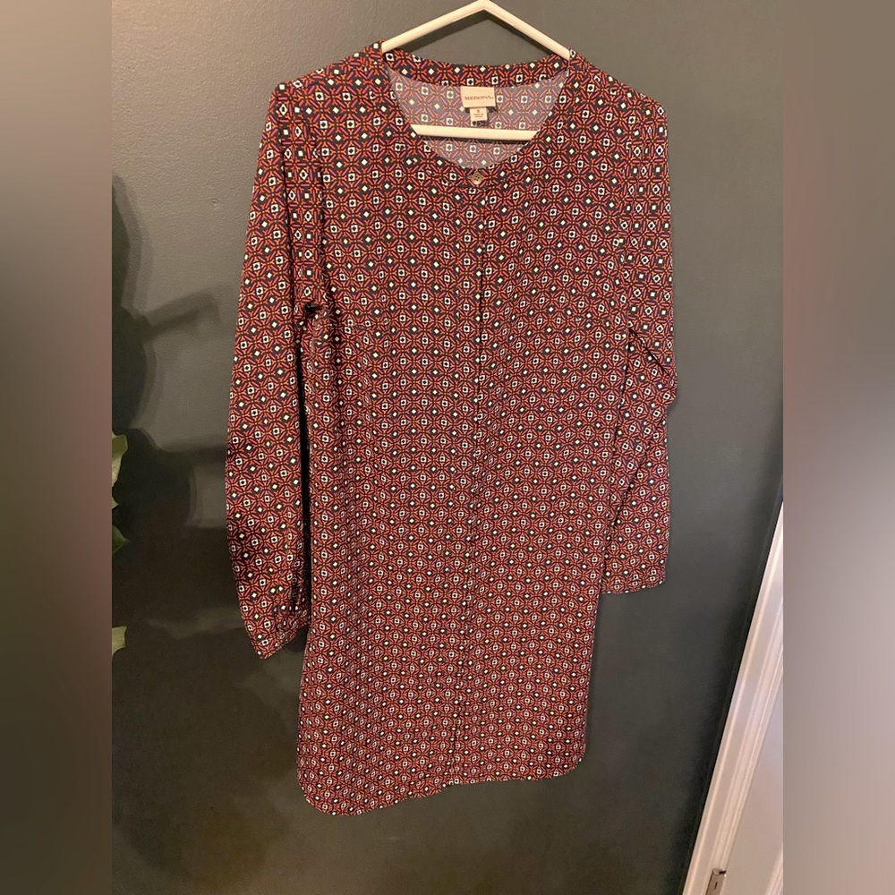 Merona midi shift geometric pattern button front dress